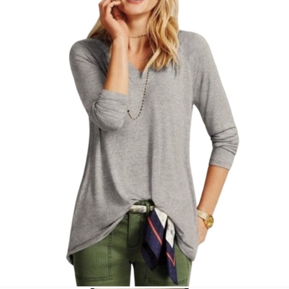 CAbi Tops - CABI OFFHAND Long‎ Sleeve Knit Tunic Split Stitched V Neck Heather Grey Medium